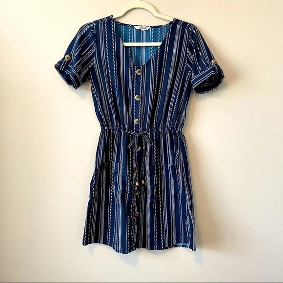 A Hint Of Blush | Dresses | Hint Of Blush Bluewhite Striped Mini Dress With  Buttons Vneck Size Small | Poshmark